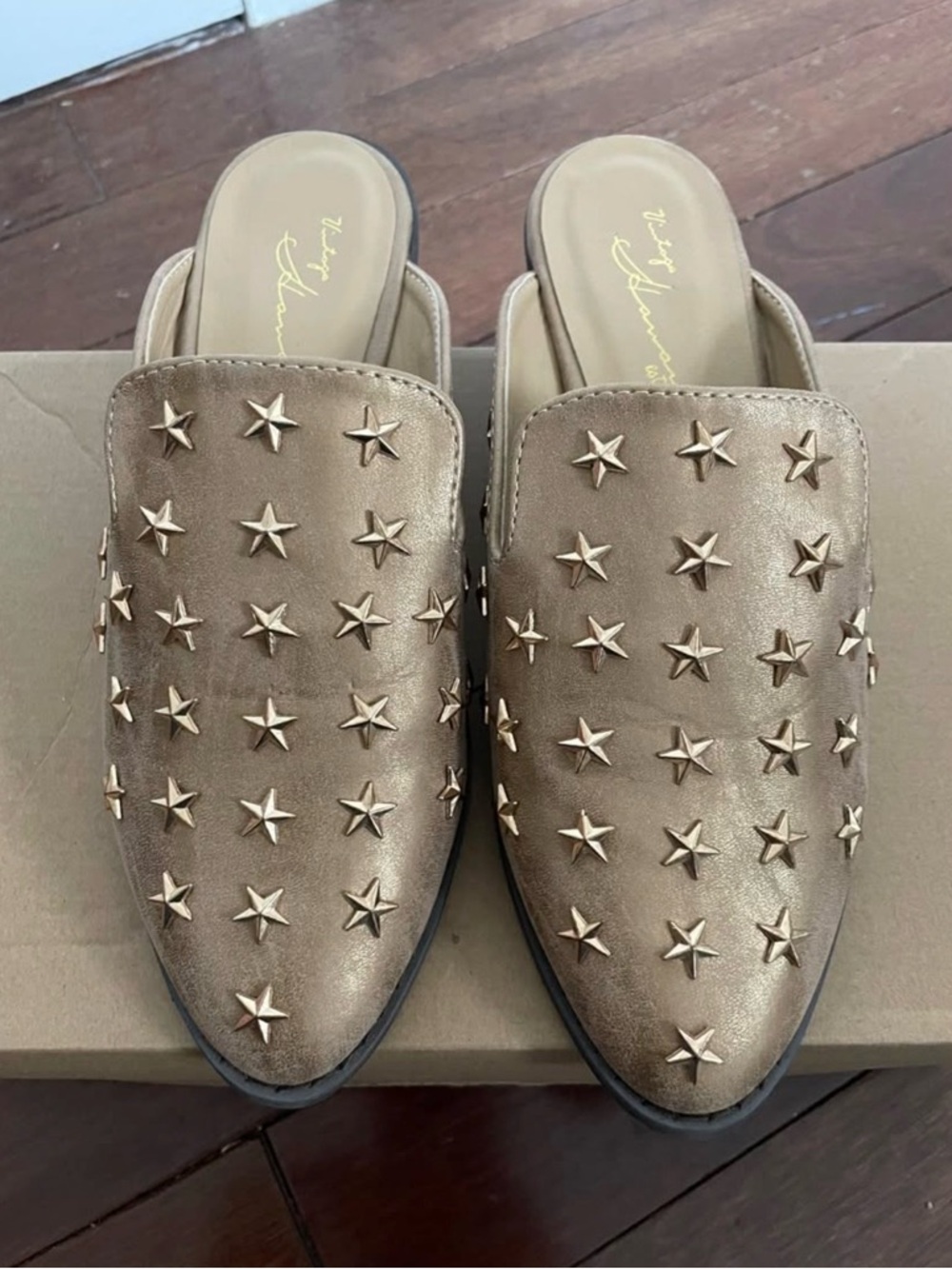 Vintage Havana Metallic Tan Star-Studded Mules